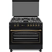 Cocina SolThermic F9L50G2-N PANORÁMICA de color Color Negro Rústico con Tiradores- mandos y ribetes dorados compuesta…